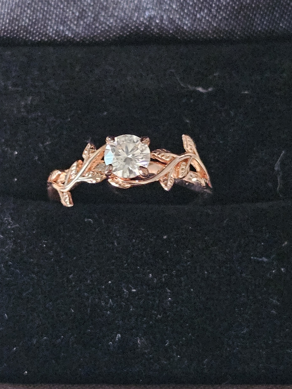 0.5 Carat Solitaire Bezel Round Shaped Moissanite Tree Leaf Design